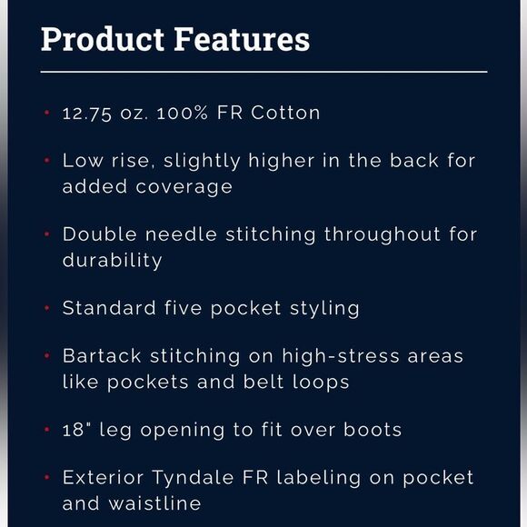 Tyndale Versa Regular Fit FR Jeans ~ style J24MT ~dark denim 38/30~ARC rating 18 - Picture 15 of 15